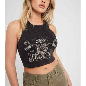 Garage Women's M Gray Ribbed Cotton Stretchy Crop Top Biker Motorcycle Sexy Cute